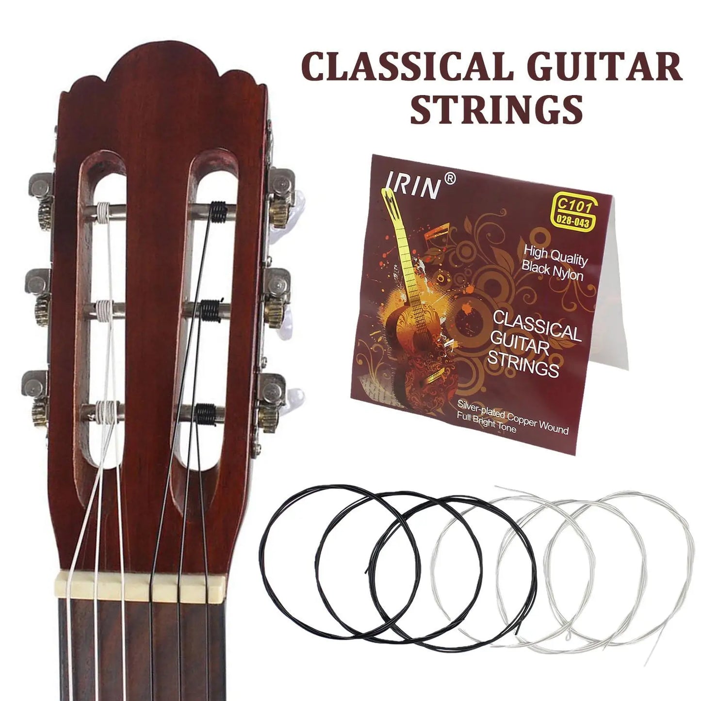 1 SET 6pcs Guitar Strings Nylon Silver Strings Set For Classical Classic Guitar Copper Guitar Strings Guitar Parts Accessories